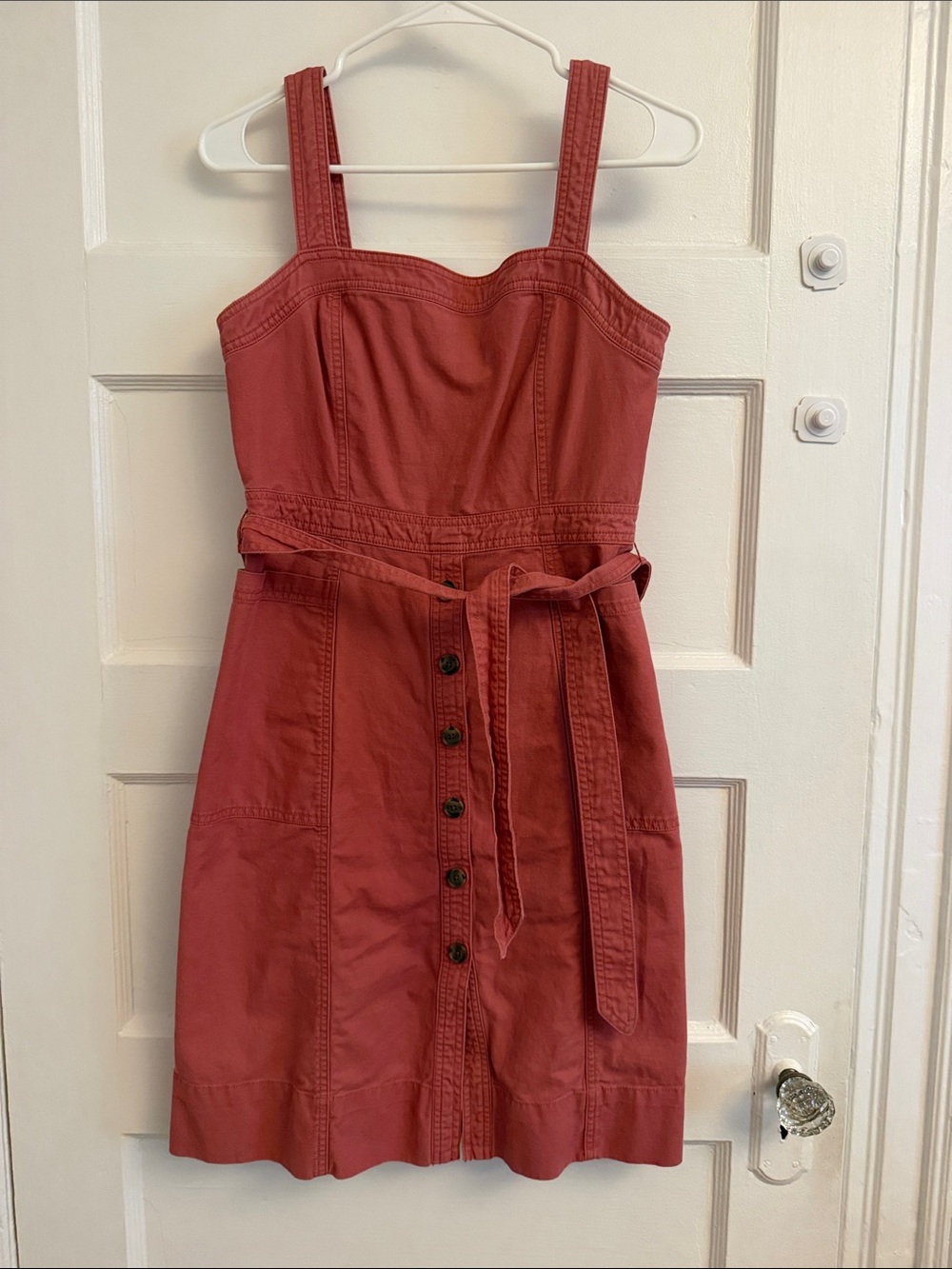 GAP Coral Red Button-Front Belted Mini Dress